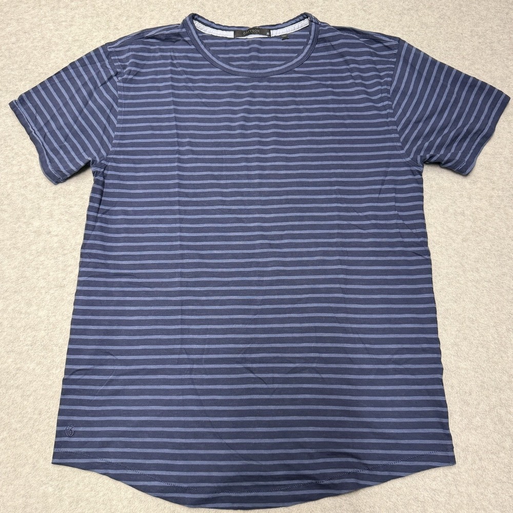 Greyson Shirt Mens Medium Blue Stripe Cotton Crewneck Jersey Tee Made Peru